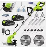 21V Cordless String Trimmer Kit, 2 Batteries, Charger, Glasses, Gloves