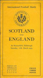 SCOTLAND v ENGLAND 16 March 1929 RUGBY PROGRAMME