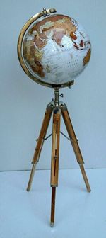 Floor World Globe With Wooden Tripod Stand 18" Big Modern Atlas Map Globe Decor