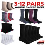 3-12 Pairs Womens Non Elastic Diabetic Socks Cotton Soft Loose Top Socks UK 4-7