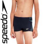Speedo Placement Panel Boys Aquashorts Age 9 -16 Navy/Green Trunks Swim Shorts