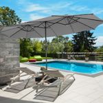 Double-Sided 460 cm Twin Patio Umbrella with 48 LED Lights Garden Parasol