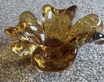 Lovely Glass Murano Lucky 4 Leaf Clover Bowl Amber Colour Vintage 1970s