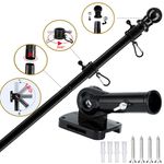 6FT Wall Mounted Adjustable Flag Pole Kit Black Stainless Steel Mounting Bracket