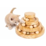 Wooden Cat Toys for Indoor Triple Layer Track Ball Toy with Bell for Stimulation