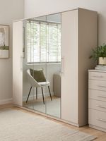 Prague 5 Door Mirrored Wardrobe Oatmeal Large Storage Solution