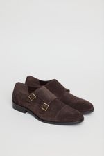 Men's Brown Suede Smart Formal Double Monk Shoe Perfect for wedding work Montoy