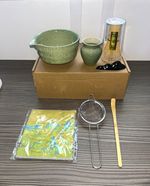 Green Speckled Ceramic Matcha Tea Set w/ Bowl Cup Whisk Strainer Gift Box