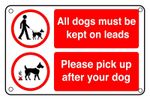 All dogs must be kept on leads pick up after your dog sign PVC Sticker Dibond