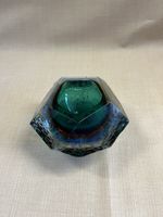 Vintage Murano Sommerso Blue Green Textured Glass Bowl Geode Ashtray