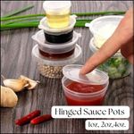 1oz 2oz 4oz Plastic Sauce Pots with Hinged Lids – Food Containers UK