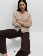 Marks & Spencer Womens V-Neck Long sleeved Button Cardigan in Cappuccino - M&S