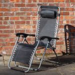 Multi Position Garden Zero Gravity Relaxer Chair Sun Lounger in Black & Silver