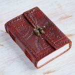 Embossed Stitched Leather Journal + Clasp, 125 Unlined Recycled Paper Notebook