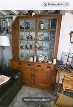 Antique Varnished Wood & Glass Dresser 4 Doors 2 Drawers Brown.