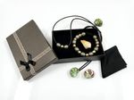 Handmade Unisex Jewelry Set – Damascus Steel/Brass Beads, Leather Cord, Gift Box