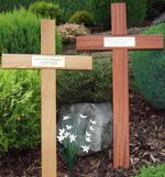 48" Tall Oak Mahogany Wooden Memorial Cross, Wood Grave Marker Engraved Plaque