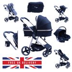 Tiny Trails T500 3-in-1 Baby Stroller Travel System– Car Seat & Bassinet - Black