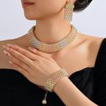 Dubai Jewelry Set Big Necklace Ethnic Style Bracelet Earrings for Women Elegant