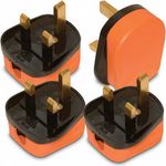 4x Rubber UK 13A 13 AMP Fused Plug Top Orange Mains Household Plugs 3 Pin