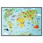 Map Of The World Wall Poster Kids Animal Map Educational Poster A5 A4 A3 A2 A1