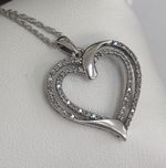 Sterling Silver 925 Double Heart Necklace Signed ZRW Pendant Vintage Romantic