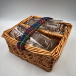 4x Glass Tumblers / Glasses in Woven Wicker Basket Picnic Set Travel - New