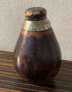 Vintage Natural Gourd bottle container Silver tone metal Trim Bulbous 11cm H