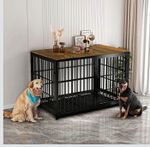 BingoPaw XXL Metal Dog Cage Furniture-Style Crate with Wooden Top, Black