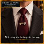 Vintage Shooting Star Tie Tack Lapel Pin Silver Tone Cream Enamel w/ Chain