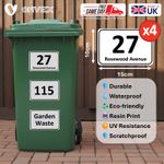 4 x Premium Glossy Wheelie Bin Stickers Numbers Personalised House Bin Number