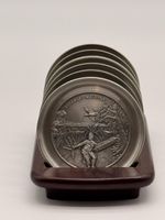 Royal Selangor Pewter Coaster Set of 6 with Wooden Holder | Malaysia Landmark...