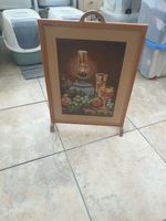 Light Wood Tapestry Fire Screen FRUIT AND  WINE DESIGN 43cm X 60cm