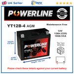 YT12B-4 Powerline Motorcycle Battery 12V 12Ah YT12B4