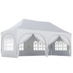 3 x 6m Pop Up Gazebo Shelter with Sides 6 Sandbags Peak Top Light Grey White