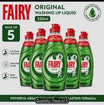 Fairy Original Washing Up Liquid 320ml x5, Cuts Tough Grease, Gentle Hands