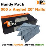 16 Gauge ANGLED 20� Nails - 500 nail pack for Dewalt , Paslode , Hitachi