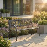 Steel Garden Bench 3 Seater Outdoor Patio Seating Furniture Seat Rose Style