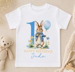 Personalised 1st Birthday Outfit Bunny Balloon Baby Girl Boy Sleepsuit Vest Bib