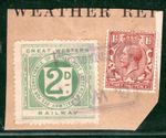 GB GWR RAILWAY Letter Stamp 2d Green KGV 1½d *WEATHER REPORT* Piece 2WHITE67