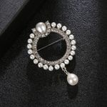 Vintage Art Style Enamel Crystal Pearl Circle Brooch Badge Pin Gift