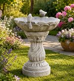 Decorative Garden Bird Bath with 2 Birds Stone Effect Pedestal Outdoor Ornament