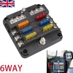 6 Way Blade Fuse Box Block FuseBox Holder Auto Marine Bus Bar Car Kit 12V 32V UK