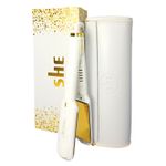 SHE WIDE ICE WHITE GOLD TITANIUM HAIR STRAIGHTENER &HEAT RESISTANT ROLL BAG 2026