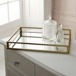 Large gold rectangle mirrored cocktail serving tray vintage antiqued display