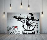 BANKSY MONA LISA BAZOOKA -DEEP FRAMED CANVAS WALL ART GRAFFITI PRINT- BLACK