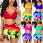 Women Summer Swimsuit Holiday Beachwear Swimming Color Bikini Swim Skirt Set