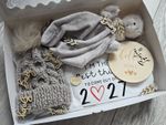 Baby Gift Basket Boxed Set: Neutral Hat, Blanket & 'Hello World' Gift Set