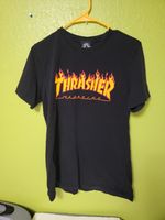 Thrasher Magazine Black Graphic Flames Skater Vintage Y2K Hang Tag Skateboard