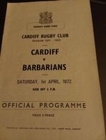 Cardiff Rugby Club V Barbarians April 1972 Rugby Programme Good Condition